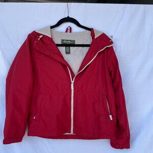 Vintage Eddie Bauer wind breaker jacket red with drawstrings on bottom and waist